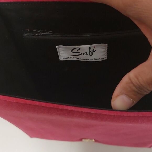 Vintage Rare SAFI Canada Fuchsia Pink Suede Leather Crossbody Bag - Picture 7 of 13